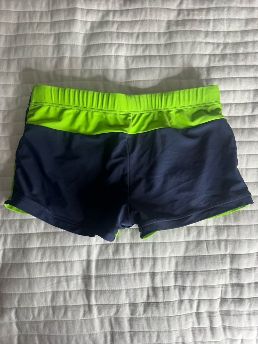 Men's Navy and Neon Green Swim Trunks - Picture 2 of 5